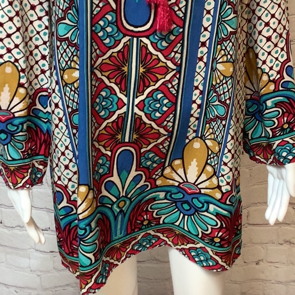 Flying Tomato Bohemian Multicolor W/Tassels Long Sleeve Tunic Top Dress Sz S - Picture 3 of 12